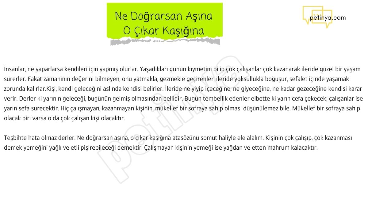 Ne Doğrarsan Aşına O Çıkar Kaşığına ile İlgili Kompozisyon