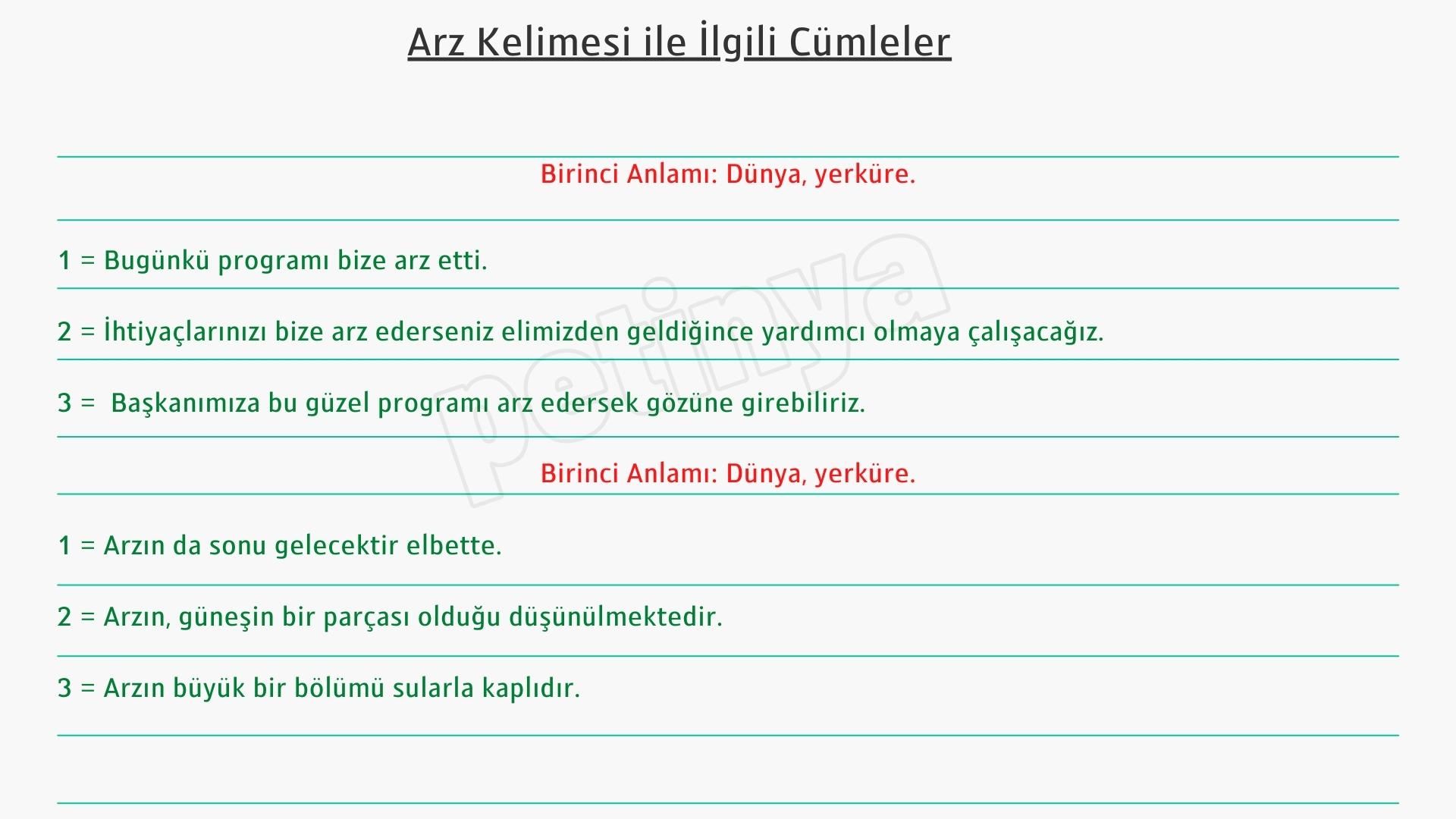 arz kelimesi ile ilgili cumleler