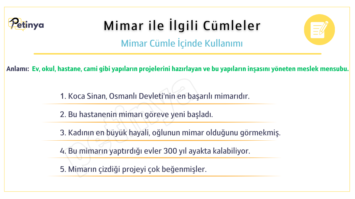 mimar ile ilgili cumleler